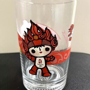 2008 McDonalds Beijing Olympics Glass Collectors Mug Red HuanHuan Cycling 16 oz